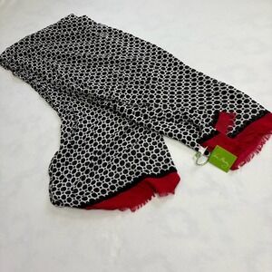 Vera Bradley Soft Fringe Scarf Midnight Geometric Black White Red Rayon